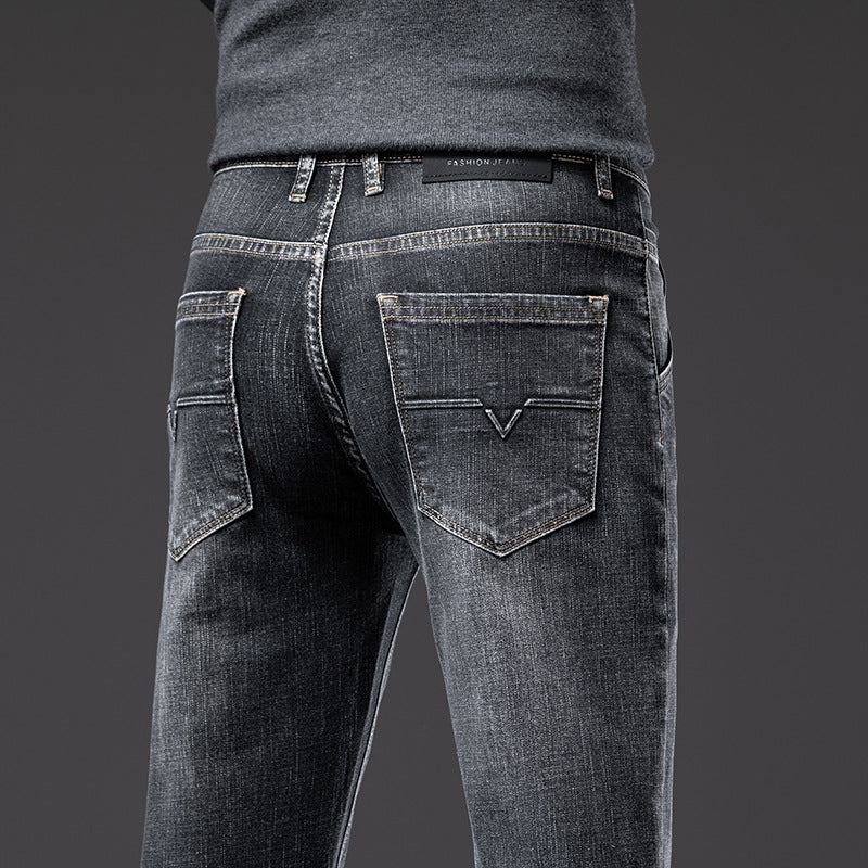 New summer thin stretch men's jeans slim fit business men's jeans men small straight pants