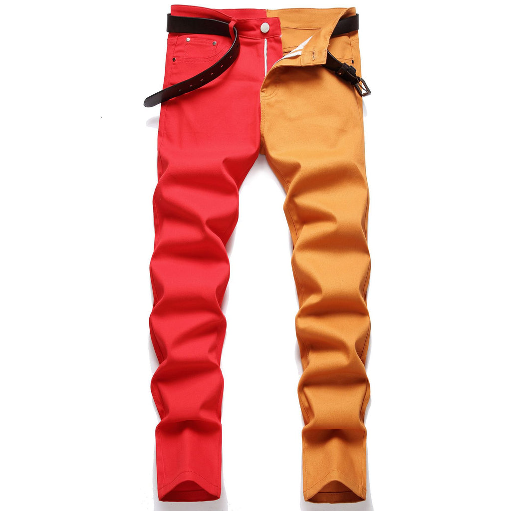 Jeans men's stitching two-color fashion trend men's denim simple personality slim men's jeans Micro