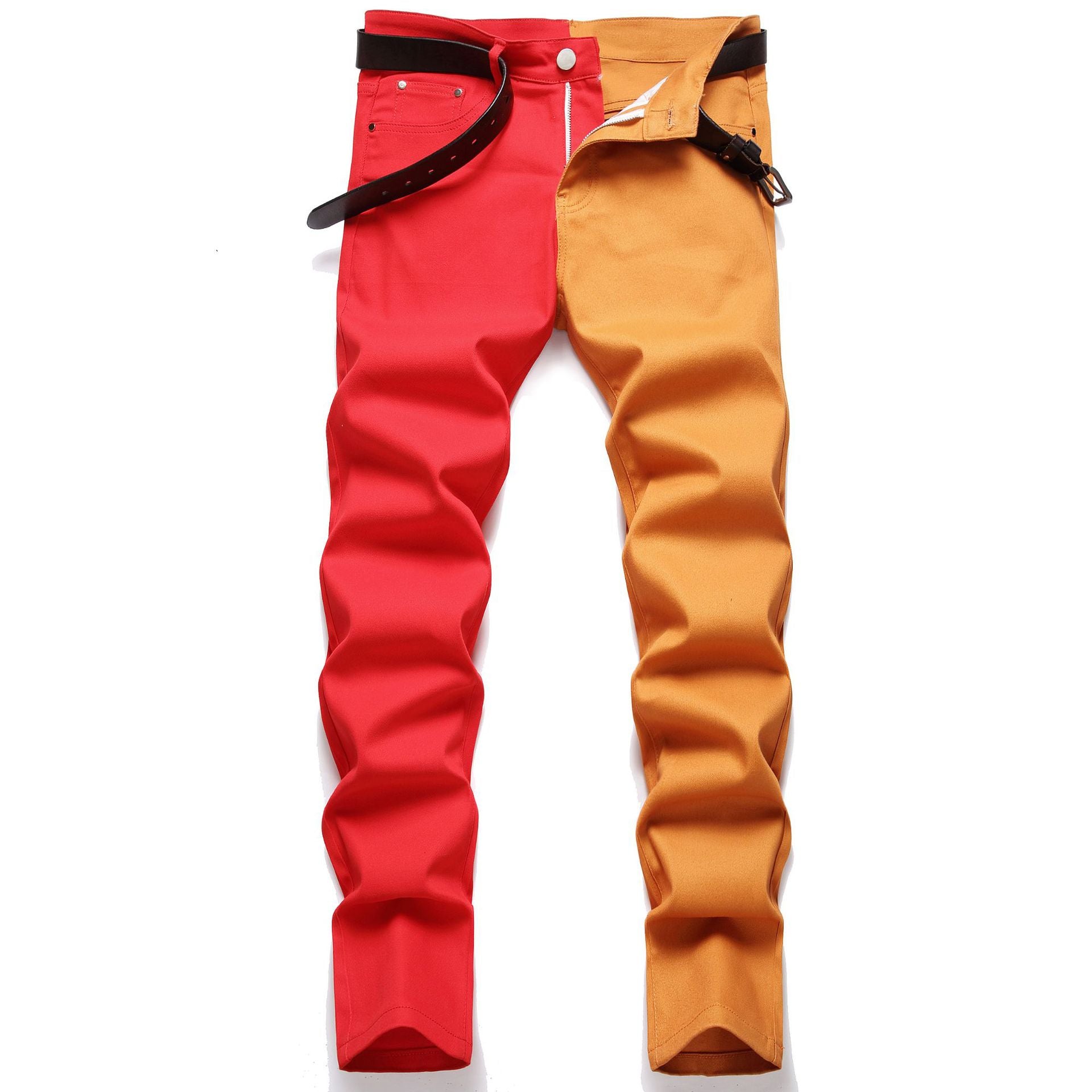 Jeans men's stitching two-color fashion trend men's denim simple personality slim men's jeans Micro