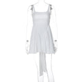 Europe and America cross border spring new solid color sexy backless stitching lace up short girly style ruffled dress women