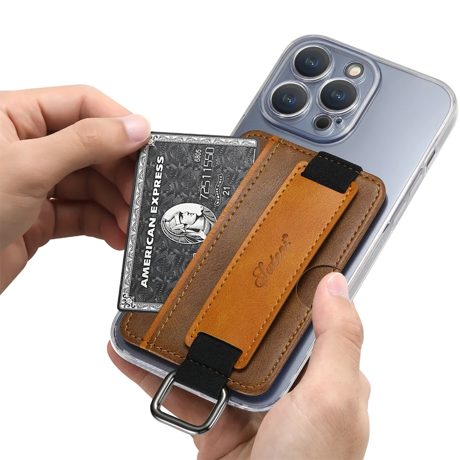 Suitable for apple leather PU Samsung bracket wrist strap Google Huawei Xiaomi 3M adhesive self-adhesive phone case card holder
