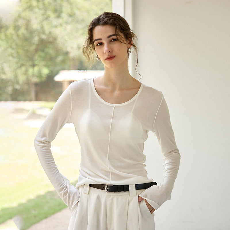 High quality Tencel wool women's bottoming shirt autumn and winter New round neck knitted inner match warm slimming long sleeve top