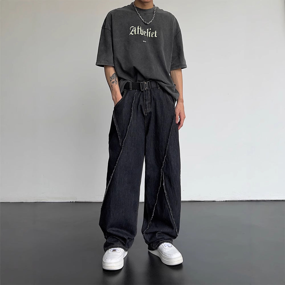 Autumn new personalized hip hop straight jeans for men and women fashion loose casual wide leg men's jeans