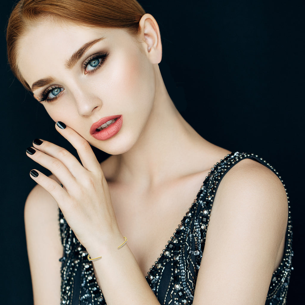 All-matching s925 silver 18K gold plating zircon opening bangle bracelet jewelry foreign trade cross-border jewelry silver accessories processing