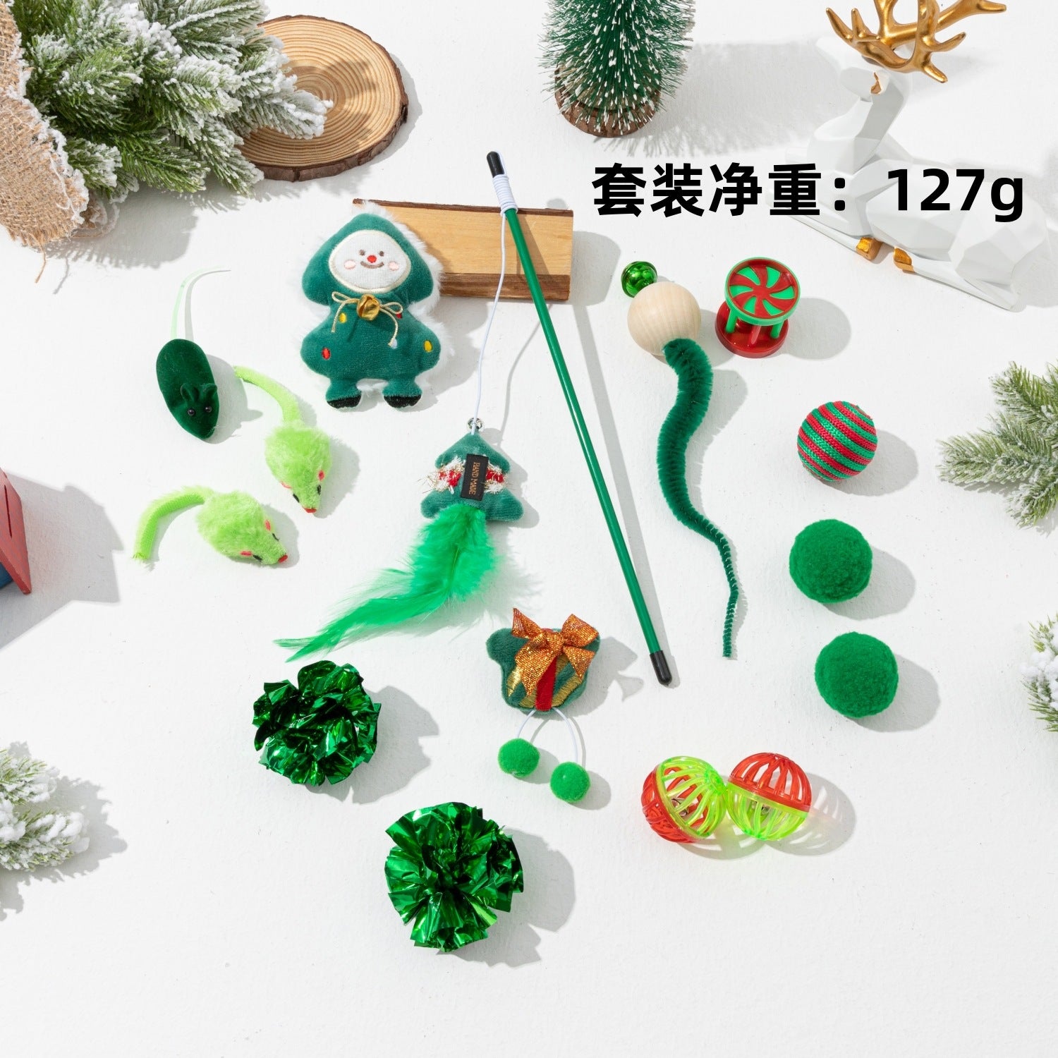 Cross-border Christmas Cat Toy New Christmas theme cat toy 15-piece set cat self-Hi interactive factory direct supply