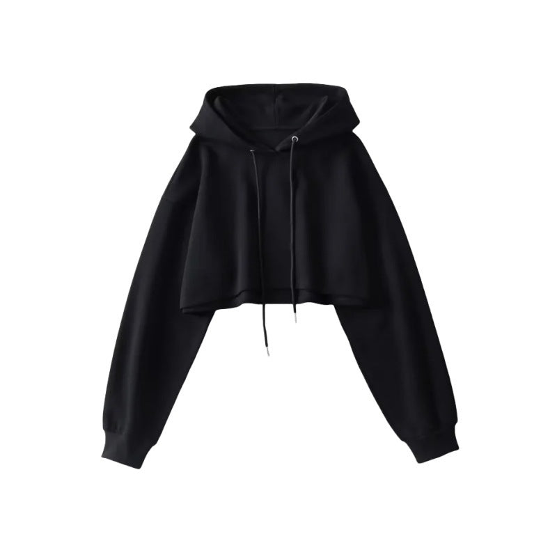 American-style retro hooded drawstring long-sleeved sweater Women's Spring and Autumn street style hot girl super short navel Jazz Dance Top