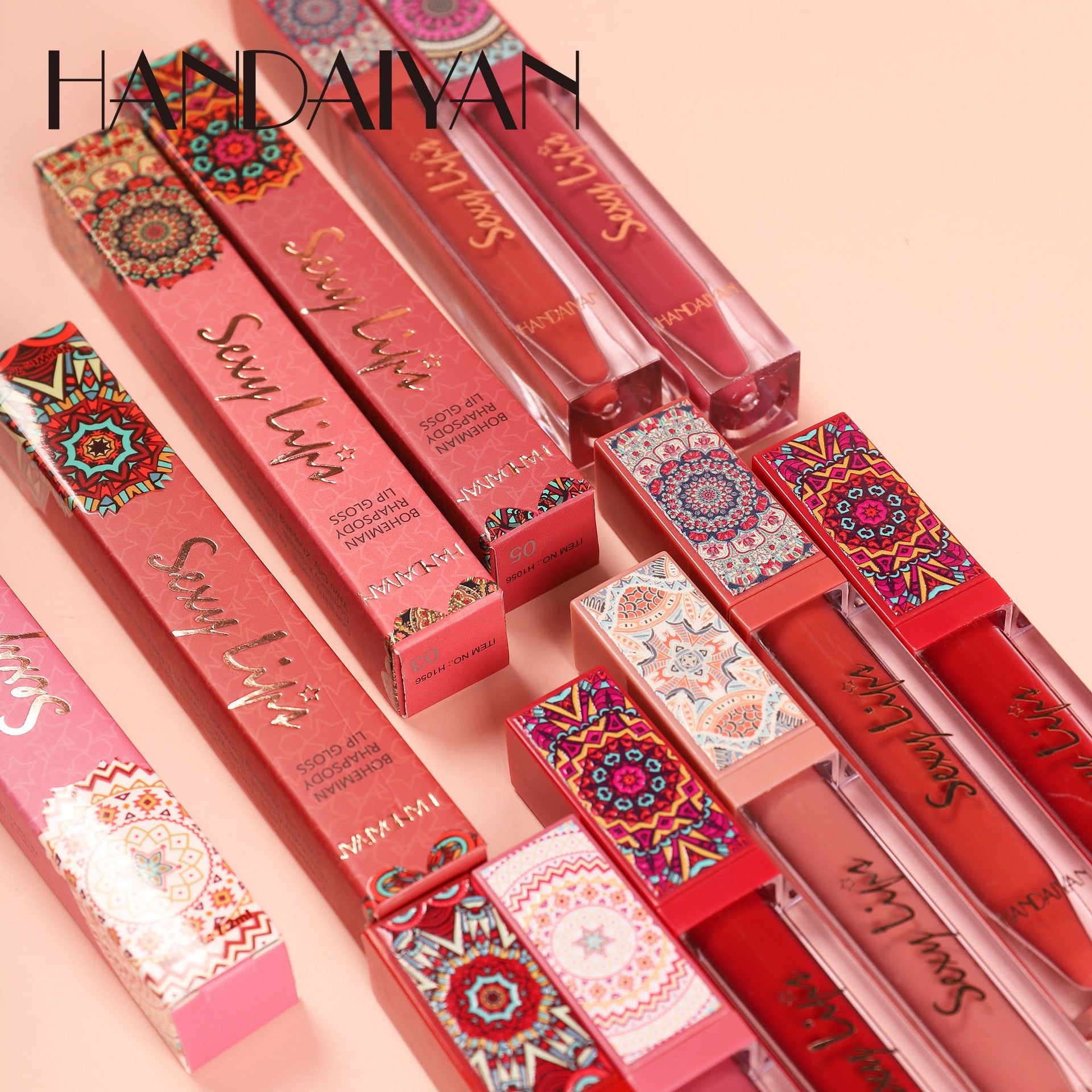 Cross-border handaiyan lipstick 6 colors lip gloss suit long lasting waterproof no stain on Cup matte lip gloss makeup wholesale