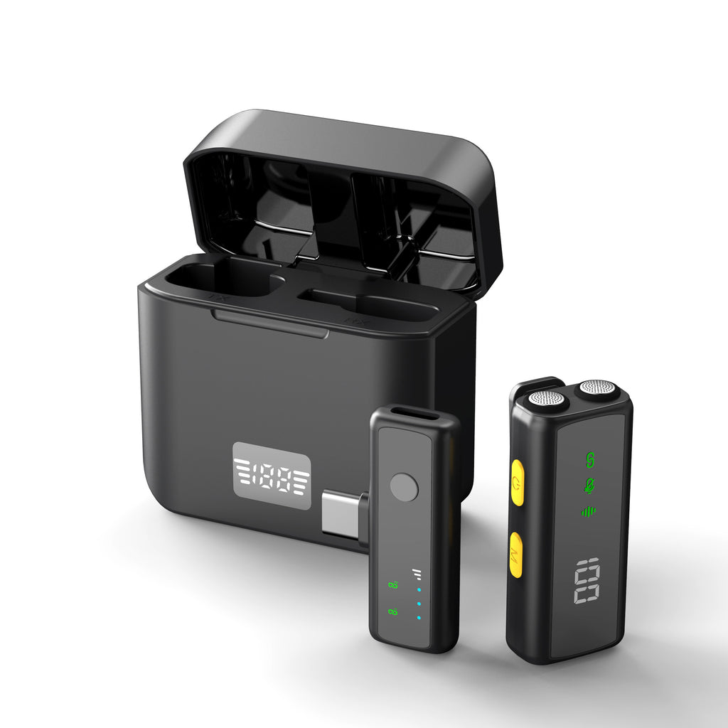 New wireless lavalier microphone with charging warehouse digital display mobile live streaming noise reduction recording microphone one for two