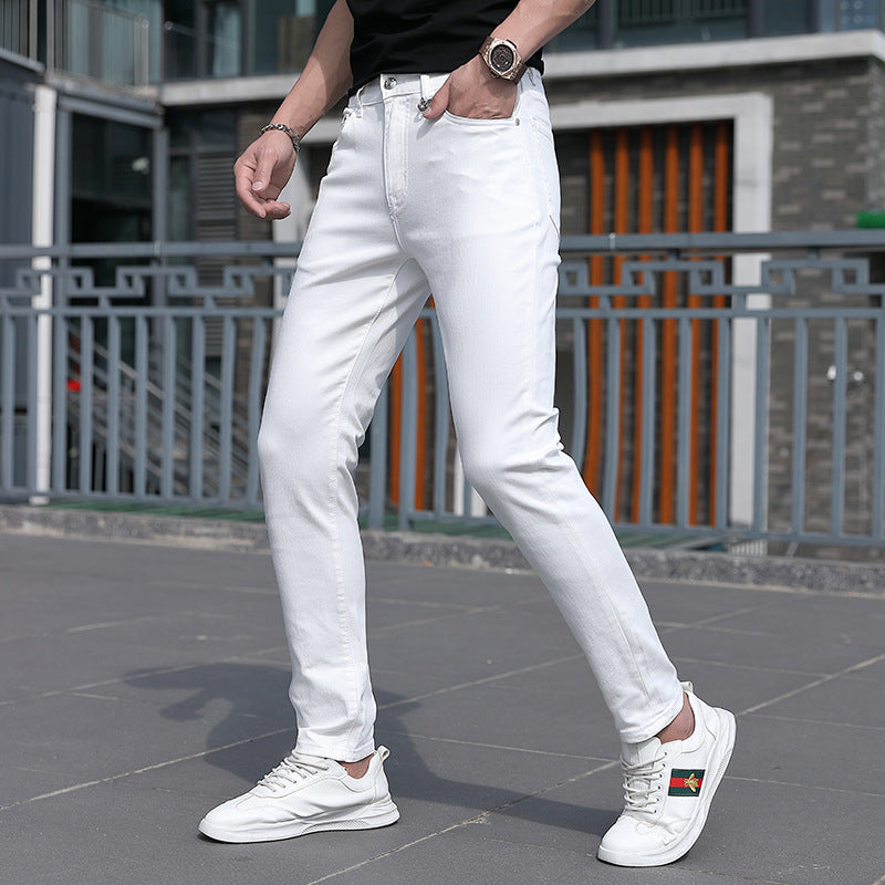 Pure white jeans man pair G simple brand stretch jeans men's slim fit skinny jeans boys pants