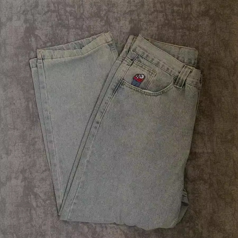 Y2g Street jeans big boy jeans Harajuku style hip hop cartoon embroidered men's casual jeans