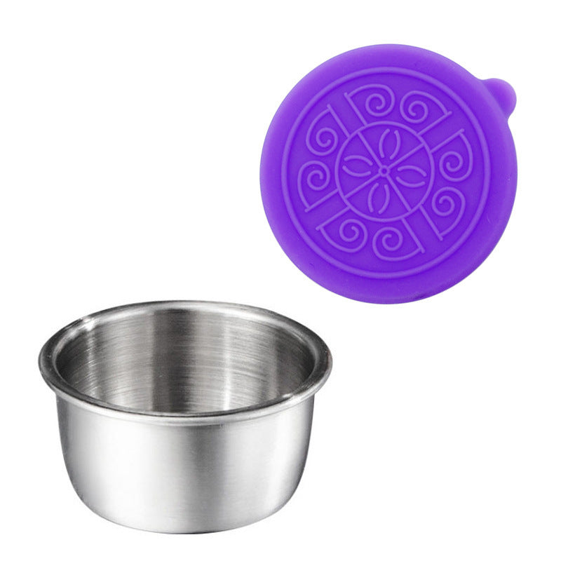 Cross-border 304 stainless steel sauce cup with silicone cover sauce cup outdoor portable tomato salad seasoning saucer dish