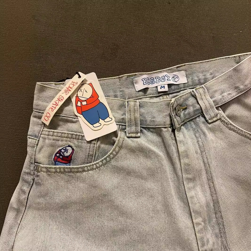 Y2g Street jeans big boy jeans Harajuku style hip hop cartoon embroidered men's casual jeans