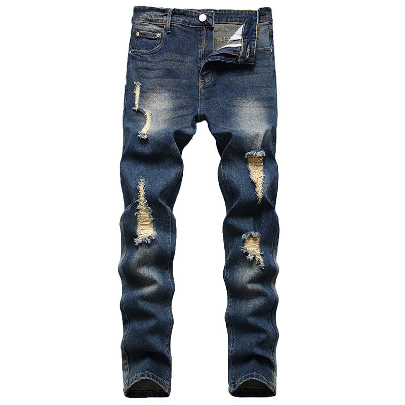2021 new black jeans men's ripped slim stretch men's jeans Denim trousers cross-border supply jeans