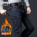 Autumn and winter fleece padded jeans men's business casual straight-leg jeans men's thick loose jeans men's pants 8005F