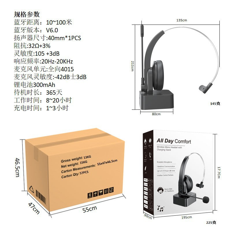 2.4g wireless Bluetooth telephone headset truck driver headset customer service noise reduction headset microphone cross-border wholesale