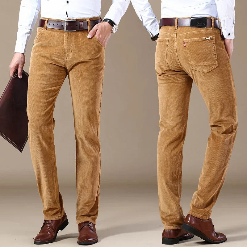 One piece dropshipping 6686 stretch striped pants corduroy men's pants common style middle-aged casual pants straight loose trousers
