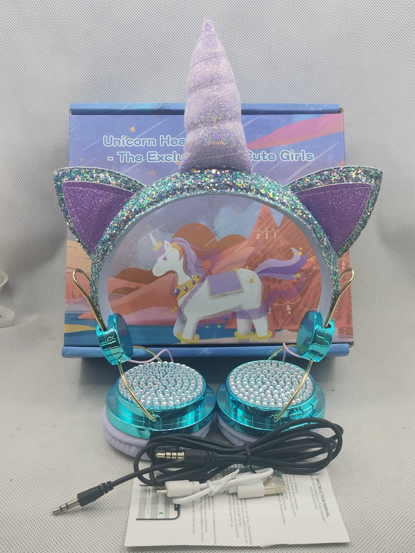Factory cross-border Bluetooth headset wholesale hot head-mounted computer online class cartoon unicorn smart children's headphones