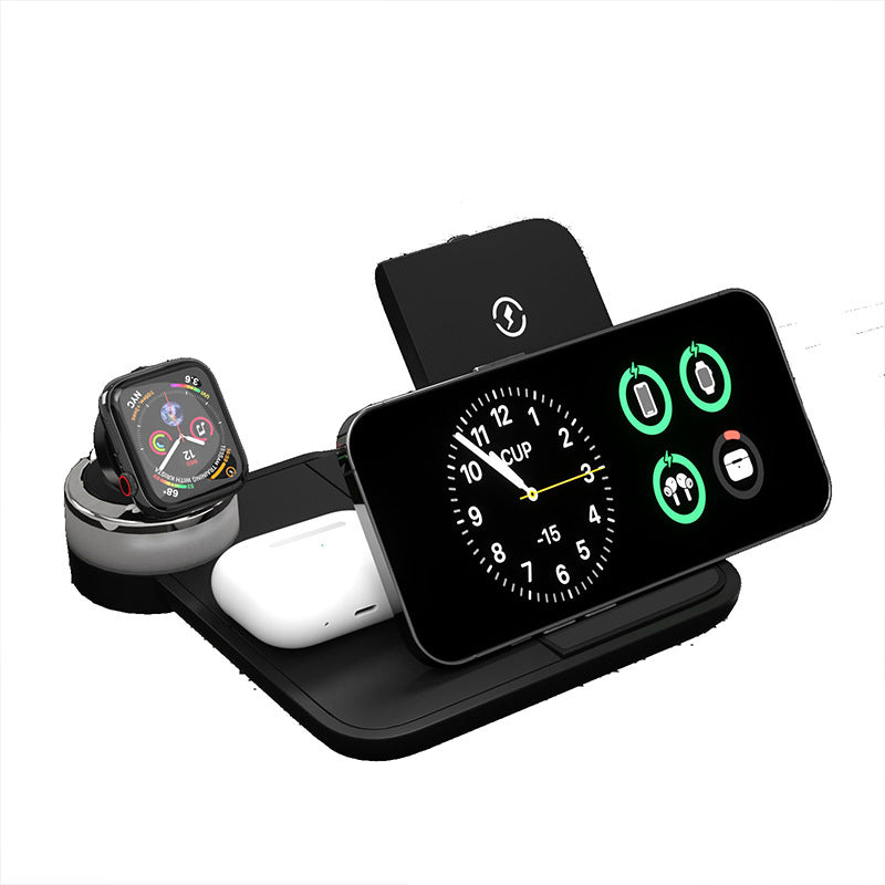 Amazon hot mobile phone three-in-one wireless charger 15W fast charge foldable seven-color ambience light wireless charger electrical appliances