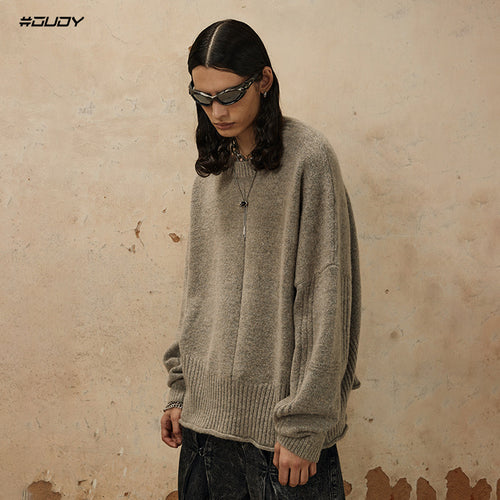 # OVDY autumn and winter New lazy wind round neck sweater curling design soft glutinous simple style solid color sweater fashion