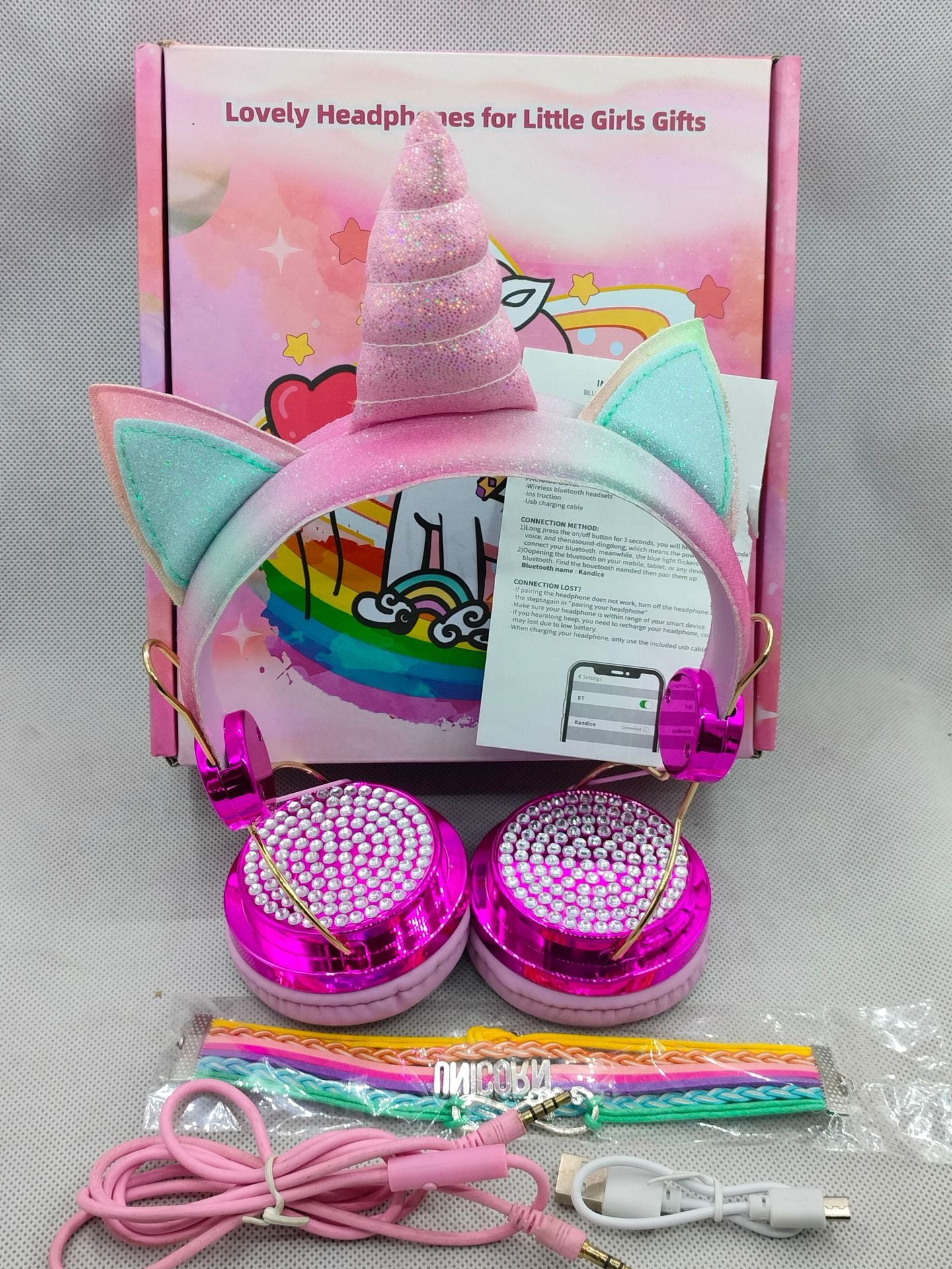 Factory cross-border Bluetooth headset wholesale hot head-mounted computer online class cartoon unicorn smart children's headphones