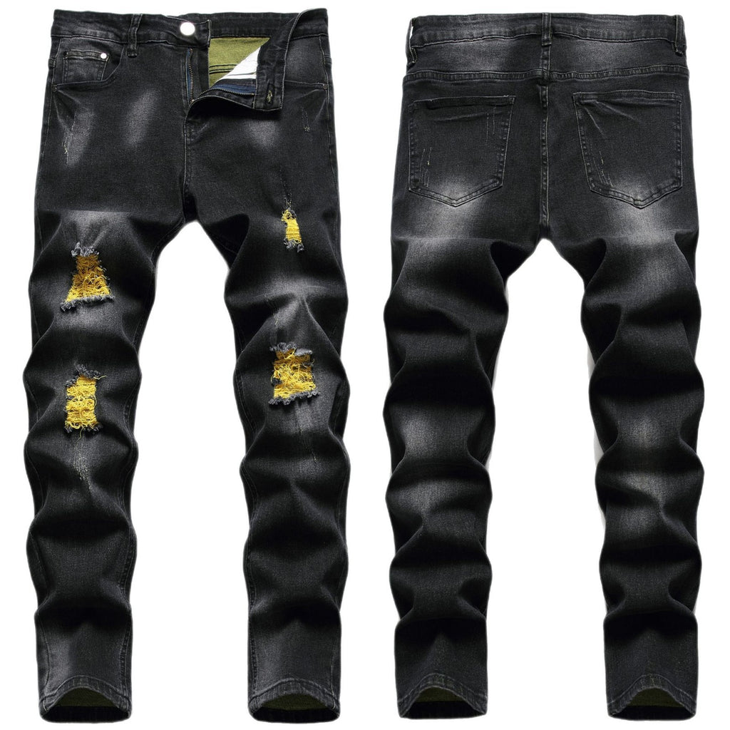 Black jeans 2025 new ripped jeans micro elastic slim fit skinny men's jeans factory delivery