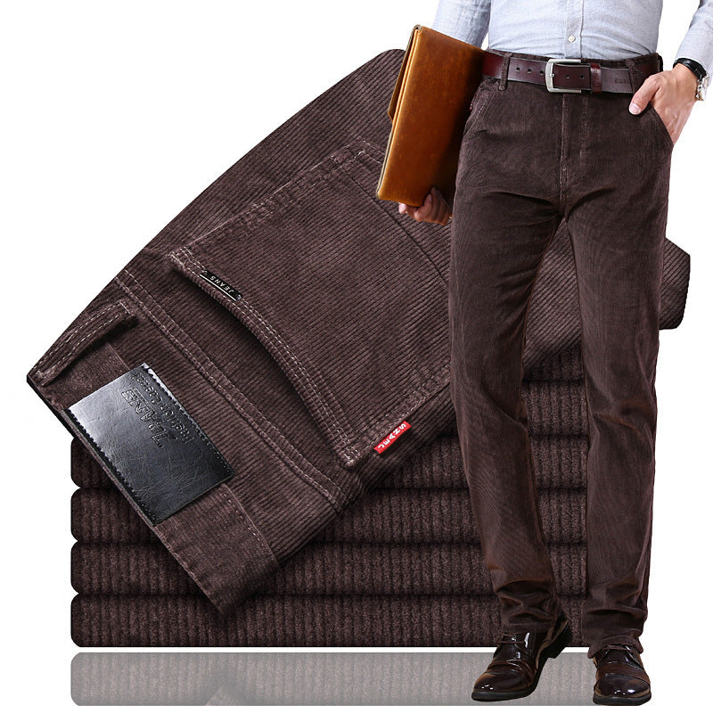 One piece dropshipping 6686 stretch striped pants corduroy men's pants common style middle-aged casual pants straight loose trousers