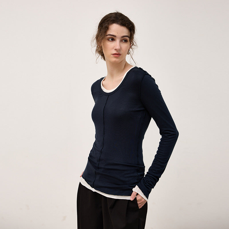 High quality Tencel wool women's bottoming shirt autumn and winter New round neck knitted inner match warm slimming long sleeve top