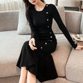 Elegant fishtail knitted dress waist slimming women 2024 new spring and autumn new skirt solid color ladies' dress