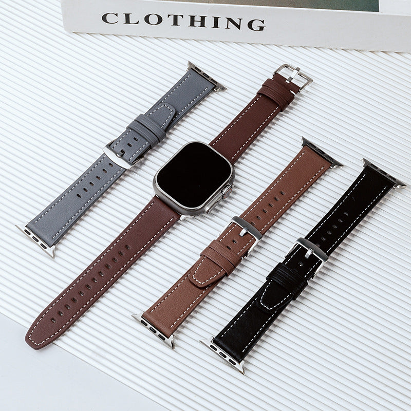 Suitable for Apple watch10/s11 series 22/20 strap smart watch wristband original grain cowhide unisex
