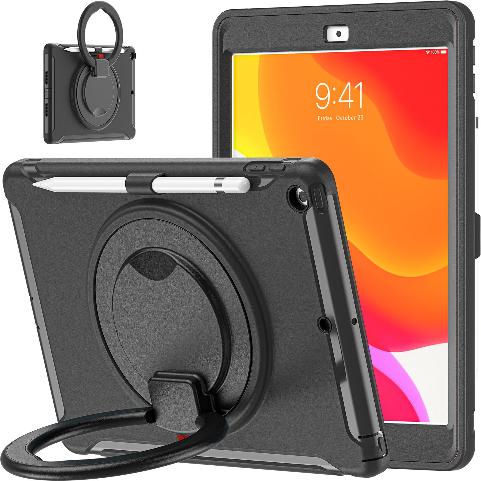 iPad 10.2 Apple tablet protective case with pen Sleeve 360 degrees handheld rotating bracket three-proof protective case