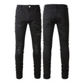 Foreign trade Men's European and American simple black patch jeans men's ripped jeans men's simple slim fit skinny pants