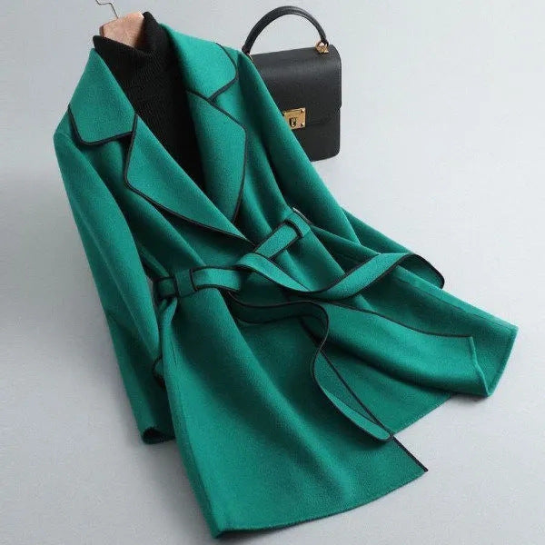 2023 autumn and winter New Fashion loose profile warm handmade lace-up high-end woolen coat mid-length coat female fashion