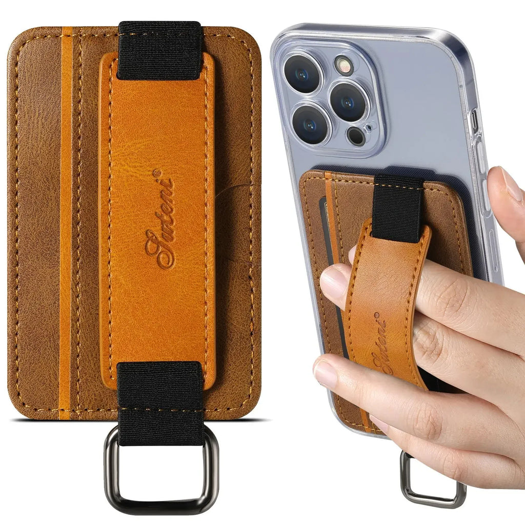 Suitable for apple leather PU Samsung bracket wrist strap Google Huawei Xiaomi 3M adhesive self-adhesive phone case card holder