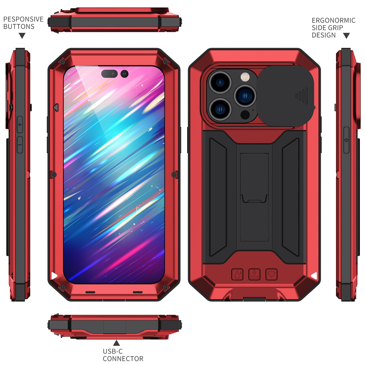 Applicable to cross-border case with three protection functions iPhone14promax phone case Apple 15 drop-resistant all-inclusive bracket 13 mobile phone case