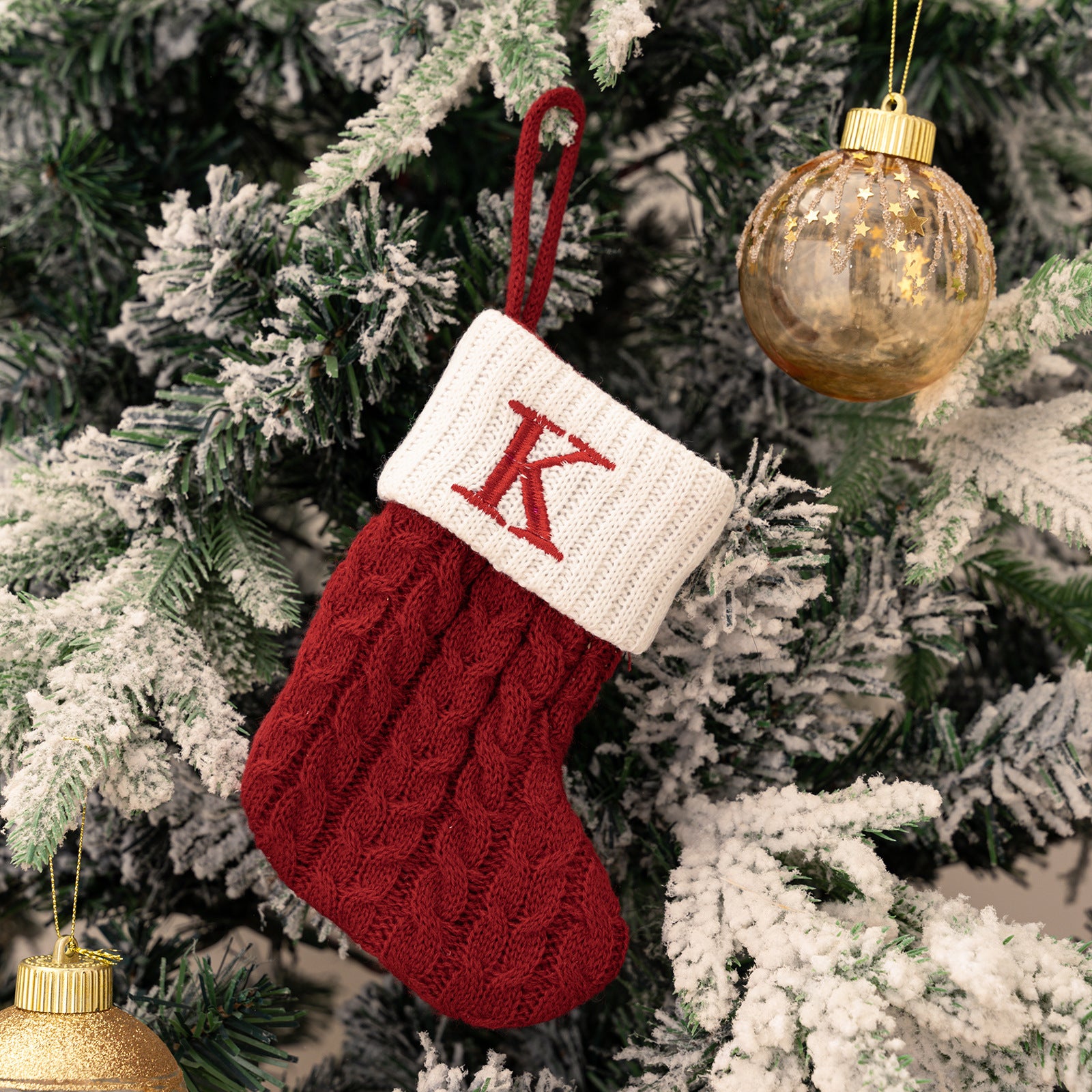 Cross-border cute letters Christmas stockings creative Christmas tree pendant Christmas style wool knitted socks decoration props