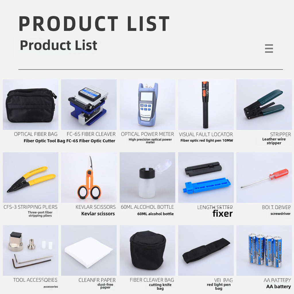Fiber optic cold connection suit tools package set fusion splicer toolbox optical power meter red laser pointer cutting knife Miller pliers