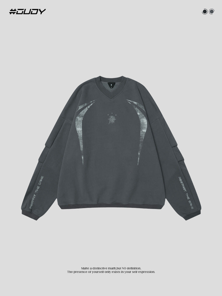 # OVDY 330g combed cotton fleece sweater American simple autumn and winter fleece-lined thickened trendy men's small v-neck sweatshirt