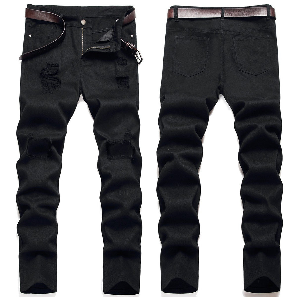 Black jeans 2025 autumn and winter New ripped men's pants exclusive for cross-border foreign trade export pure black men's jeans