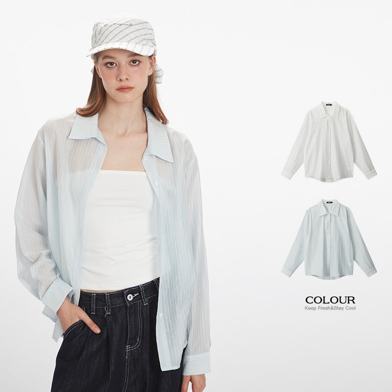 HeyHenry spring and autumn 2025 new loose Korean style loose long-sleeved shirt Women's thin slightly transparent smock top