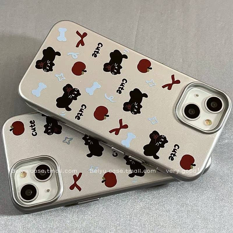 Cute bow cat for Apple 16promax phone case silver iPhone15 new drop-resistant silicone