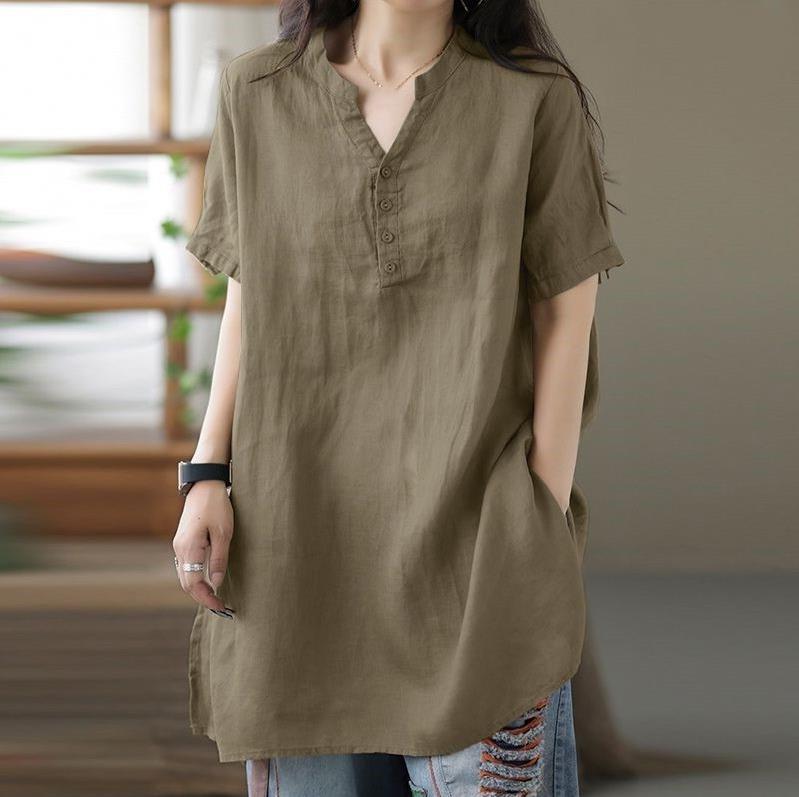 Cross-border European and American 2024 spring and summer Foreign Trade women's clothing independent station wish new top solid color button fashion short sleeve women
