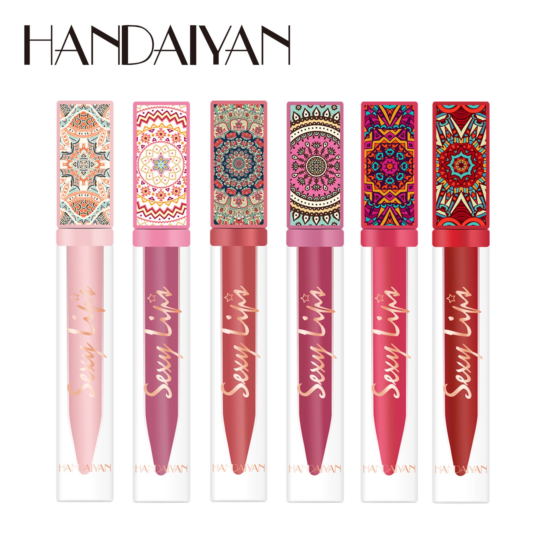 Cross-border handaiyan lipstick 6 colors lip gloss suit long lasting waterproof no stain on Cup matte lip gloss makeup wholesale