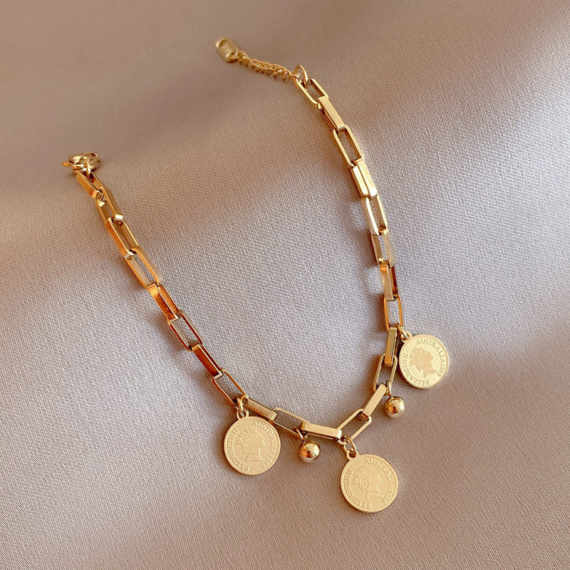 Trendy titanium steel hip hop cool round bracelet Korean style Internet celebrity ins cold style student girlfriends bracelet wholesale