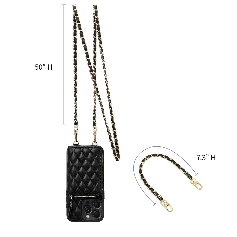 Amazon new lambskin embroidery phone case multiple card slots iPhone Series Multi-function mobile phone protective case