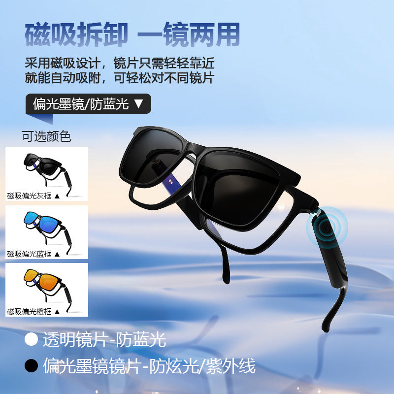 Cross-border Bluetooth glasses smart glasses driving music audio sunglasses set of glasses replaceable optical lens polarized sunglasses