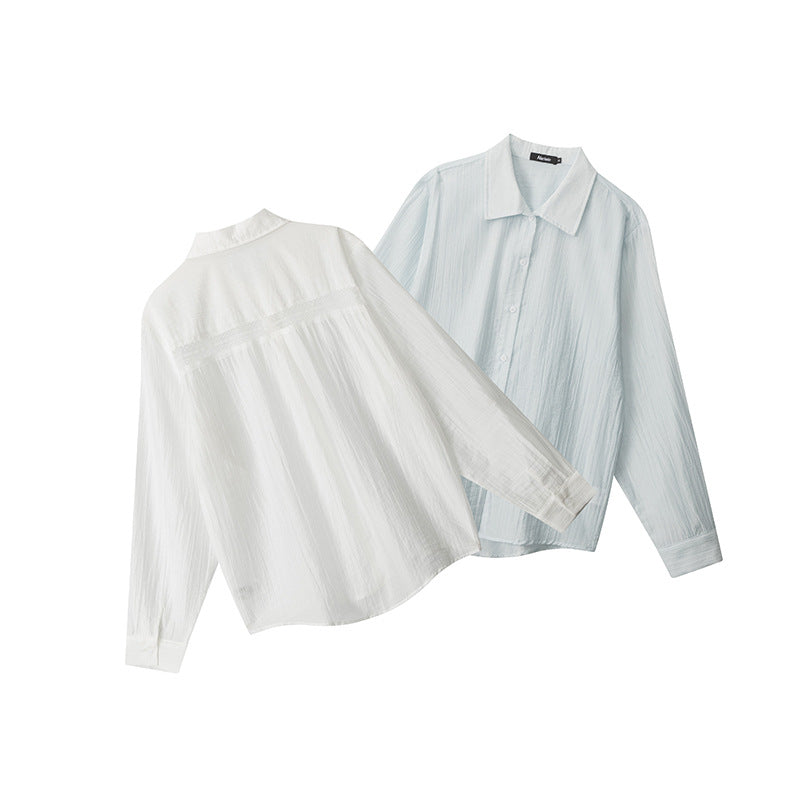 HeyHenry spring and autumn 2025 new loose Korean style loose long-sleeved shirt Women's thin slightly transparent smock top