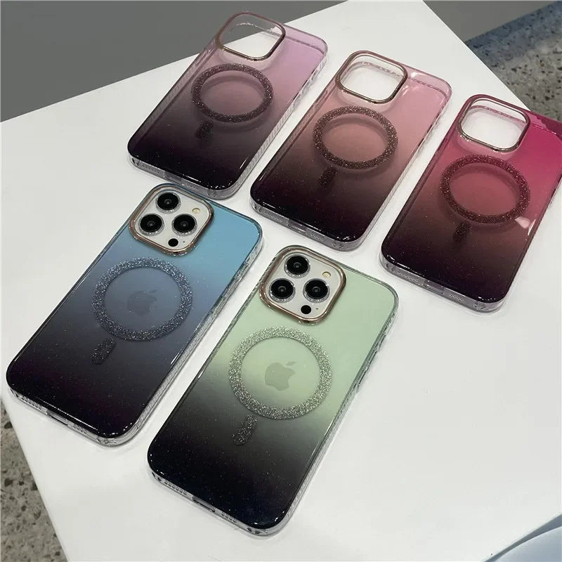iPhone15Pro rhinestone gradient magnetic suction 13 for Apple 12 phone case 14Promax protective case 11 fairy