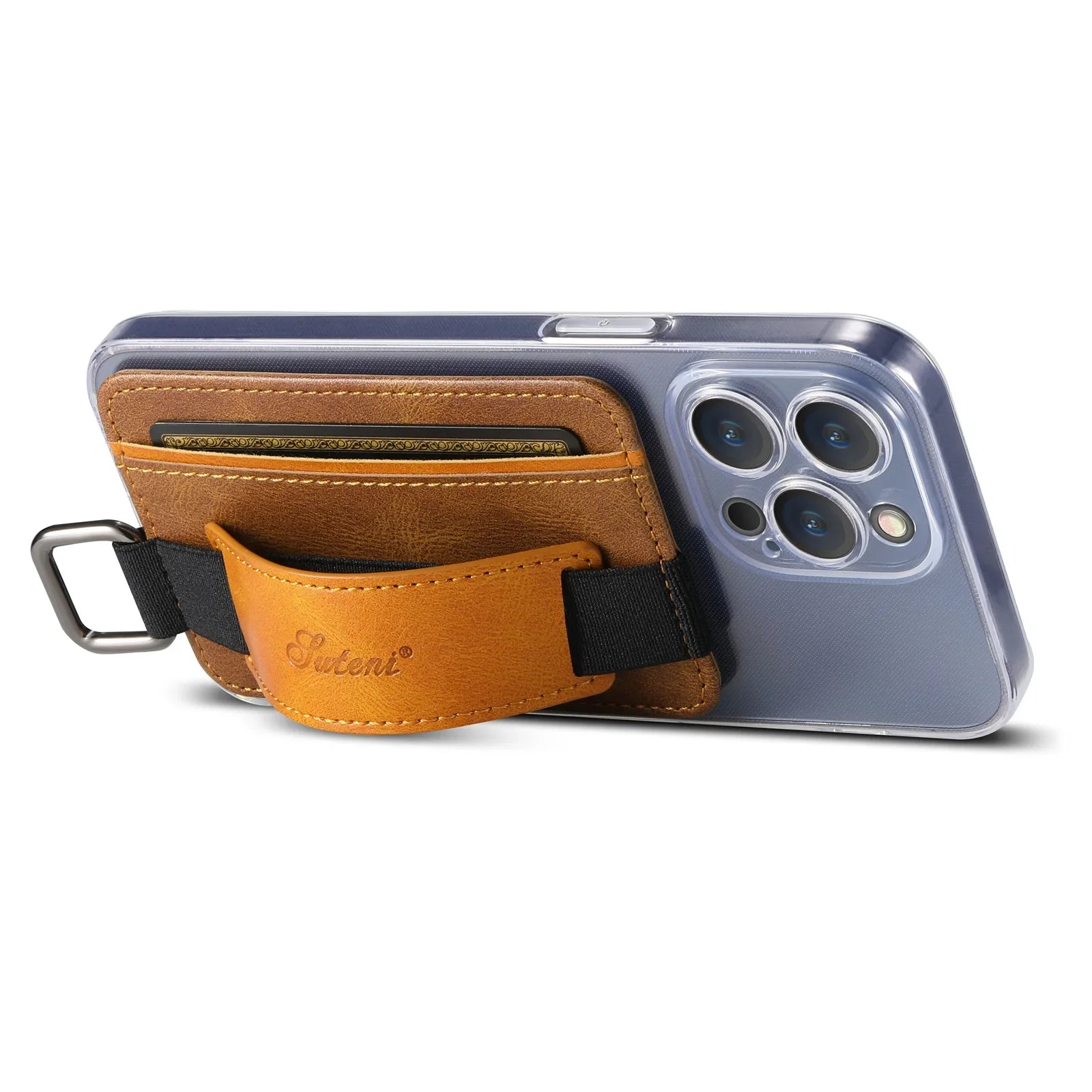 Suitable for apple leather PU Samsung bracket wrist strap Google Huawei Xiaomi 3M adhesive self-adhesive phone case card holder