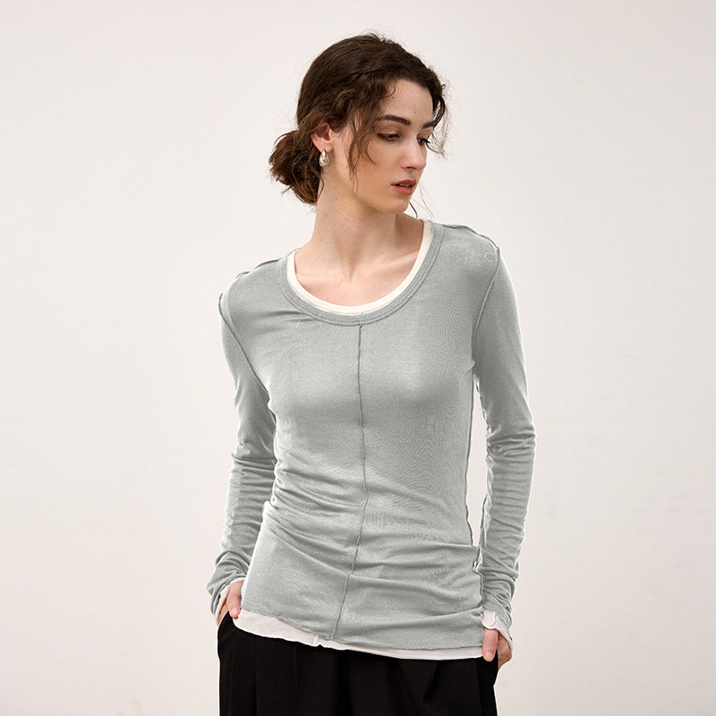 High quality Tencel wool women's bottoming shirt autumn and winter New round neck knitted inner match warm slimming long sleeve top