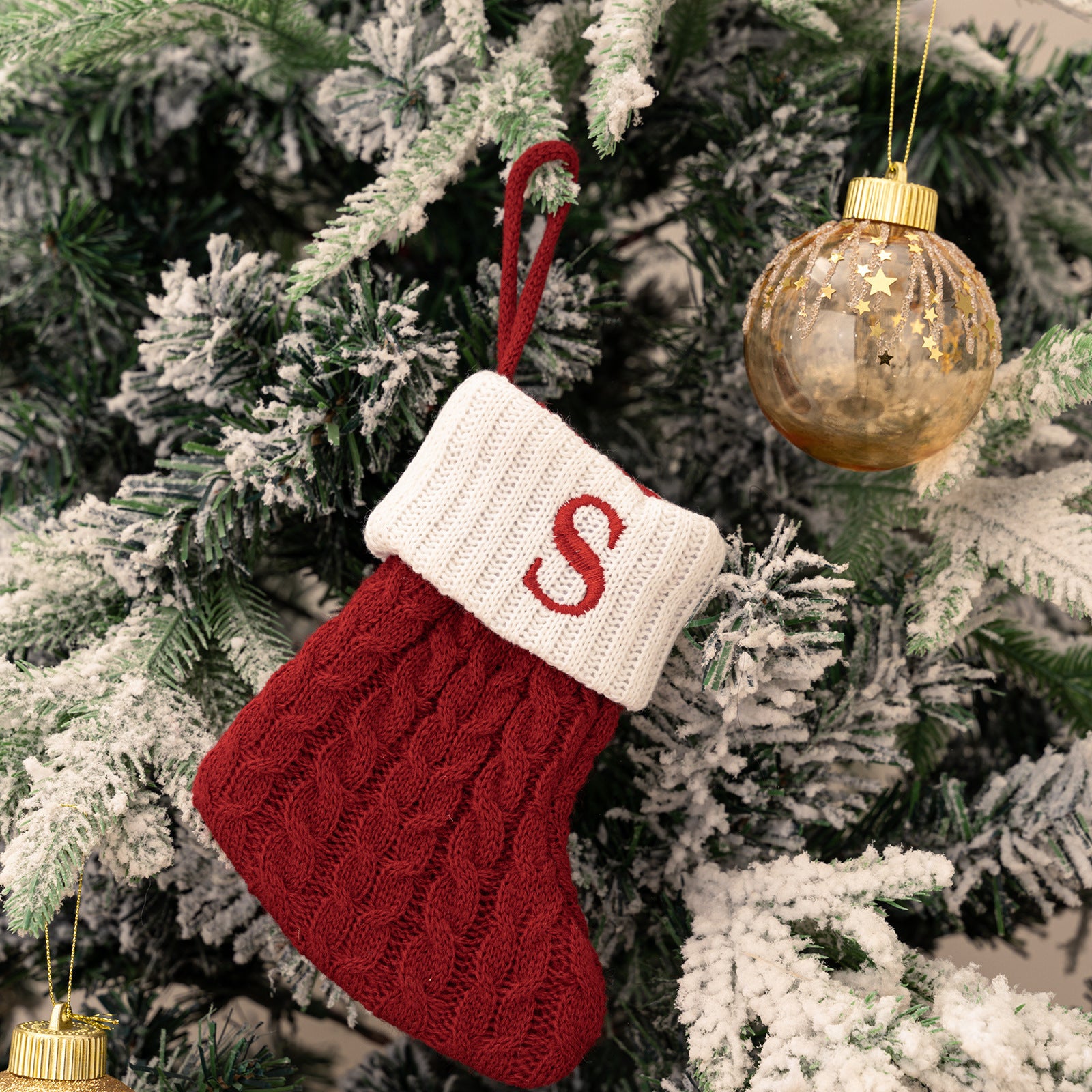 Cross-border cute letters Christmas stockings creative Christmas tree pendant Christmas style wool knitted socks decoration props